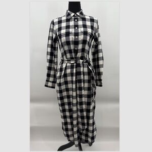 Lauren Ralph Lauren Dress Women 2 NEW Black White Plaid Long Sleeve Button Up